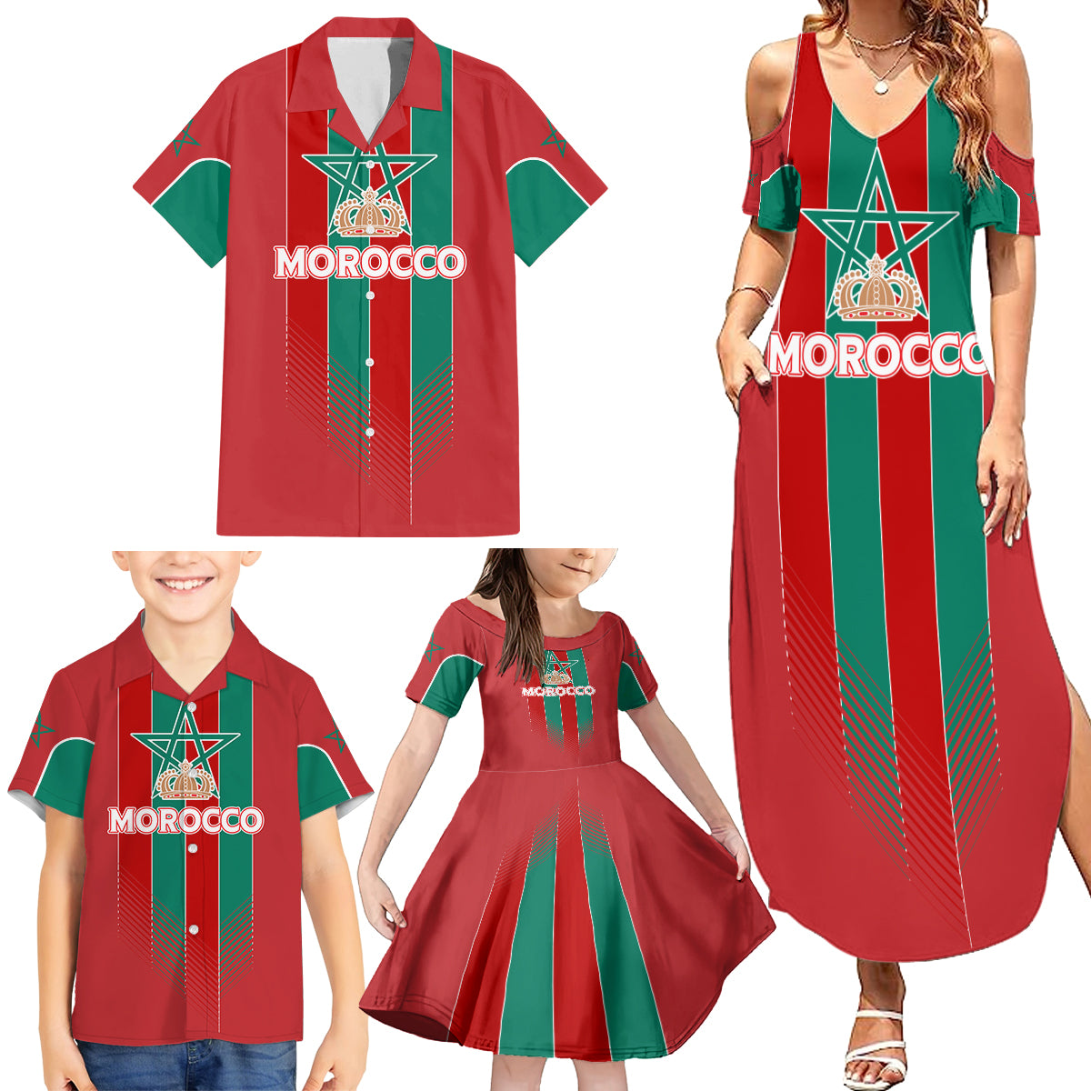 Custom Morocco Football Family Matching Summer Maxi Dress and Hawaiian Shirt Nations Cup 2024 Atlas Lions - Wonder Print Shop