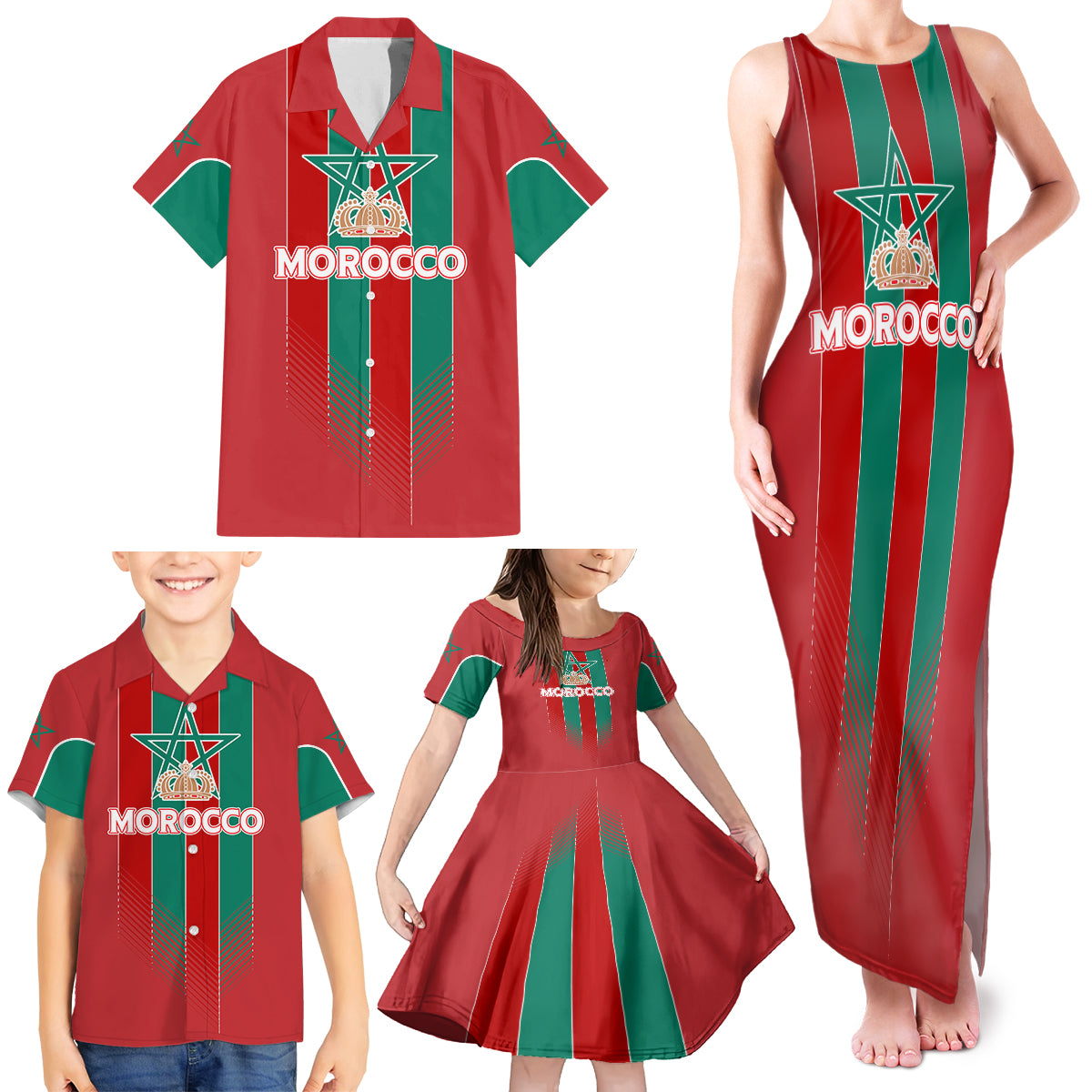 Custom Morocco Football Family Matching Tank Maxi Dress and Hawaiian Shirt Nations Cup 2024 Atlas Lions - Wonder Print Shop