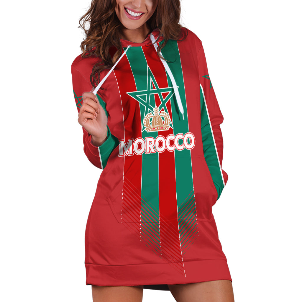 Custom Morocco Football Hoodie Dress Nations Cup 2024 Atlas Lions - Wonder Print Shop