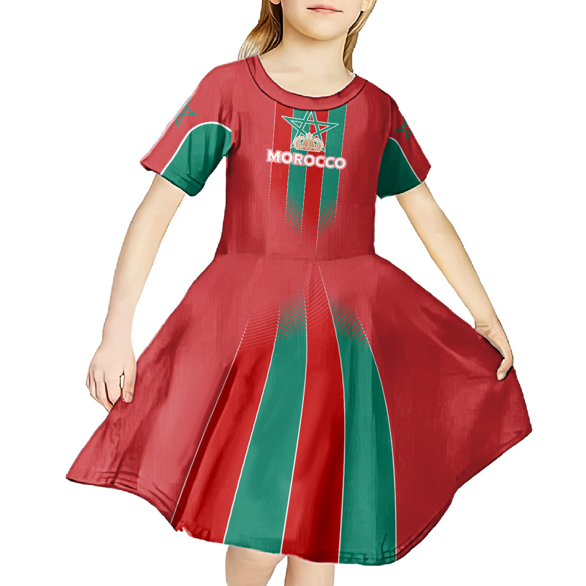 Custom Morocco Football Kid Short Sleeve Dress Nations Cup 2024 Atlas Lions - Wonder Print Shop