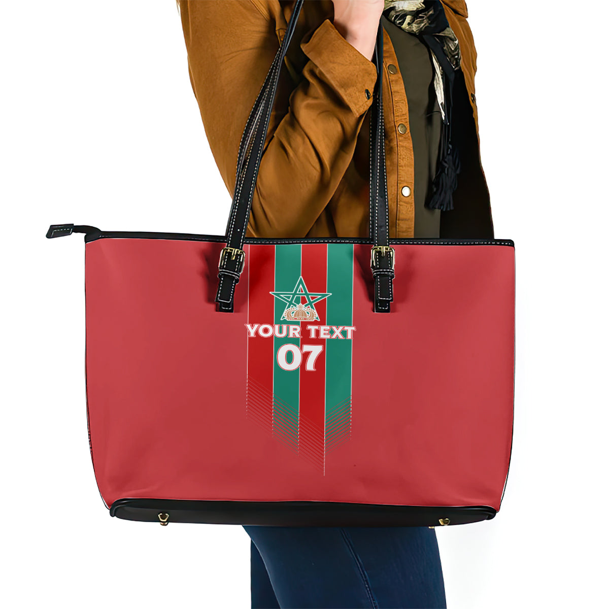 Custom Morocco Football Leather Tote Bag Nations Cup 2024 Atlas Lions - Wonder Print Shop