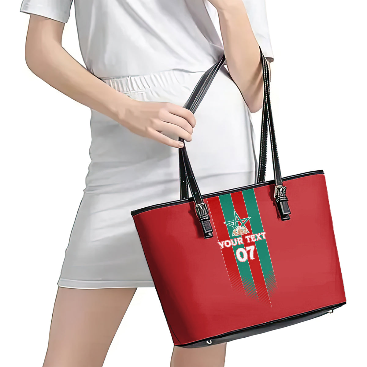Custom Morocco Football Leather Tote Bag Nations Cup 2024 Atlas Lions - Wonder Print Shop
