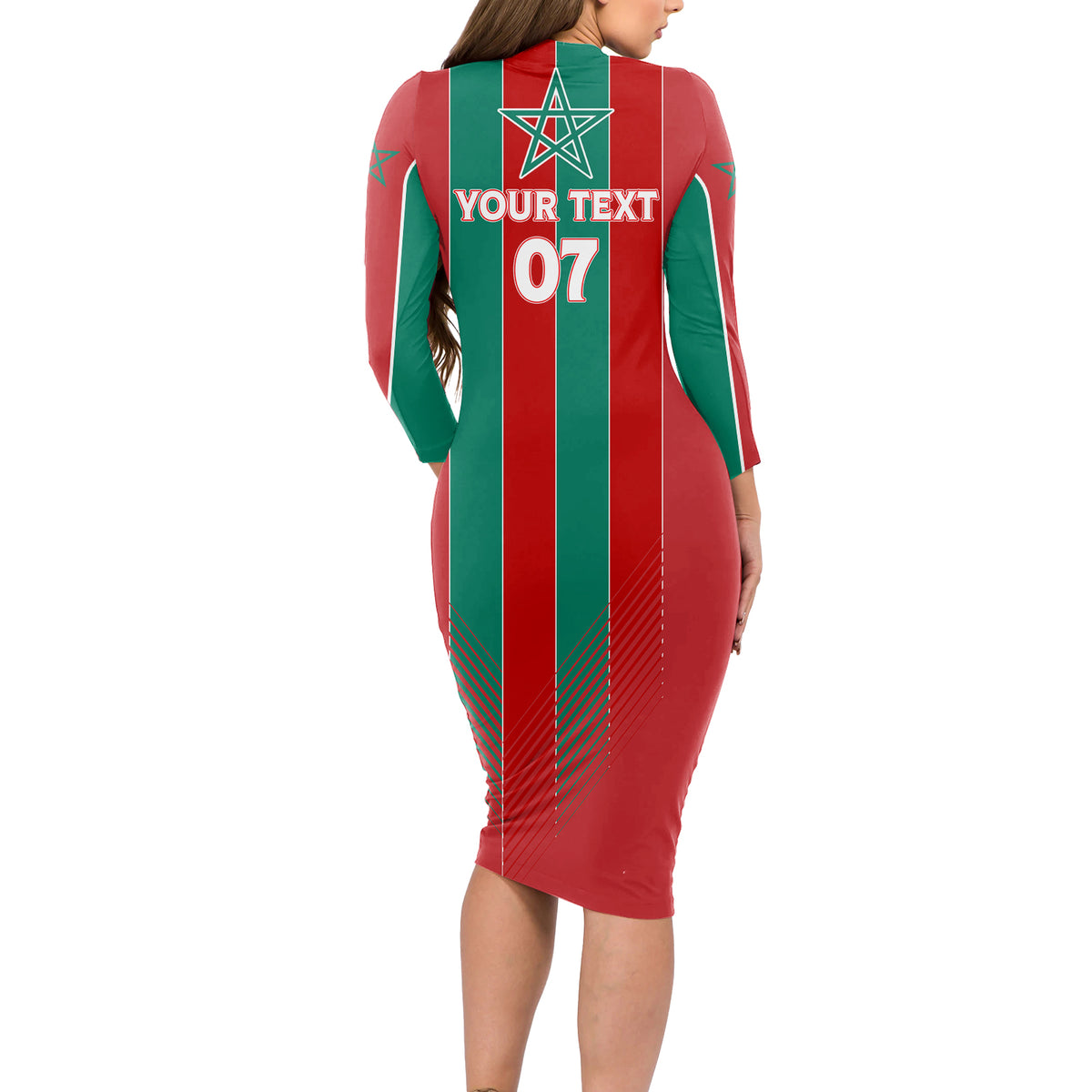 Custom Morocco Football Long Sleeve Bodycon Dress Nations Cup 2024 Atlas Lions - Wonder Print Shop