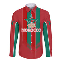 Custom Morocco Football Long Sleeve Button Shirt Nations Cup 2024 Atlas Lions - Wonder Print Shop