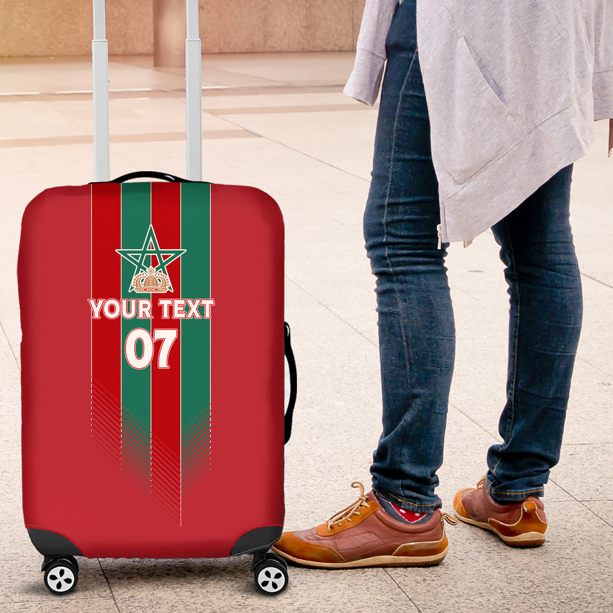 Custom Morocco Football Luggage Cover Nations Cup 2024 Atlas Lions