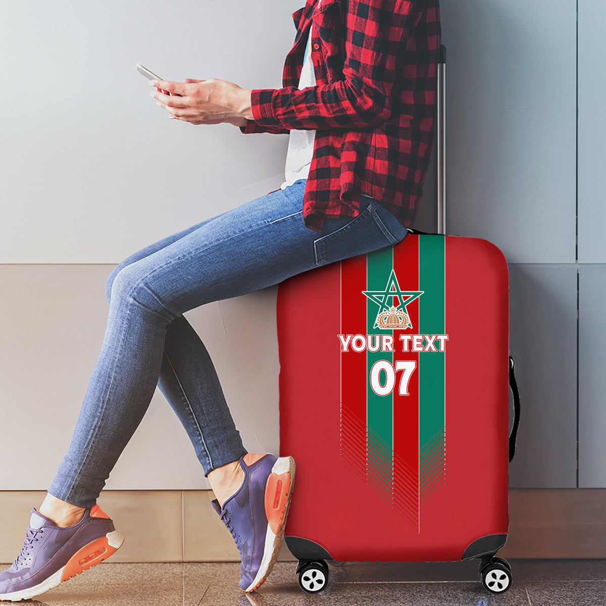 Custom Morocco Football Luggage Cover Nations Cup 2024 Atlas Lions - Wonder Print Shop
