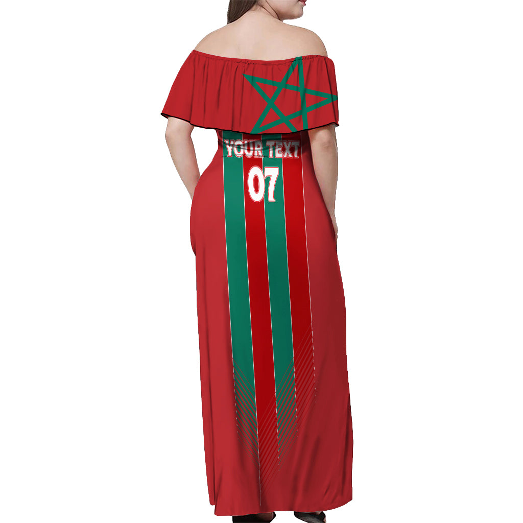 Custom Morocco Football Off Shoulder Maxi Dress Nations Cup 2024 Atlas Lions - Wonder Print Shop