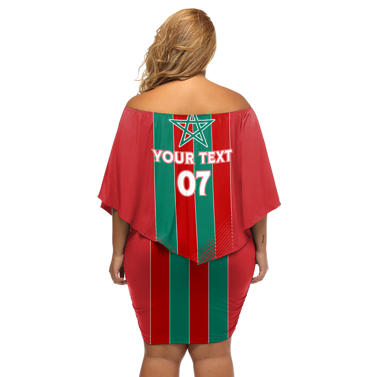 Custom Morocco Football Off Shoulder Short Dress Nations Cup 2024 Atlas Lions - Wonder Print Shop