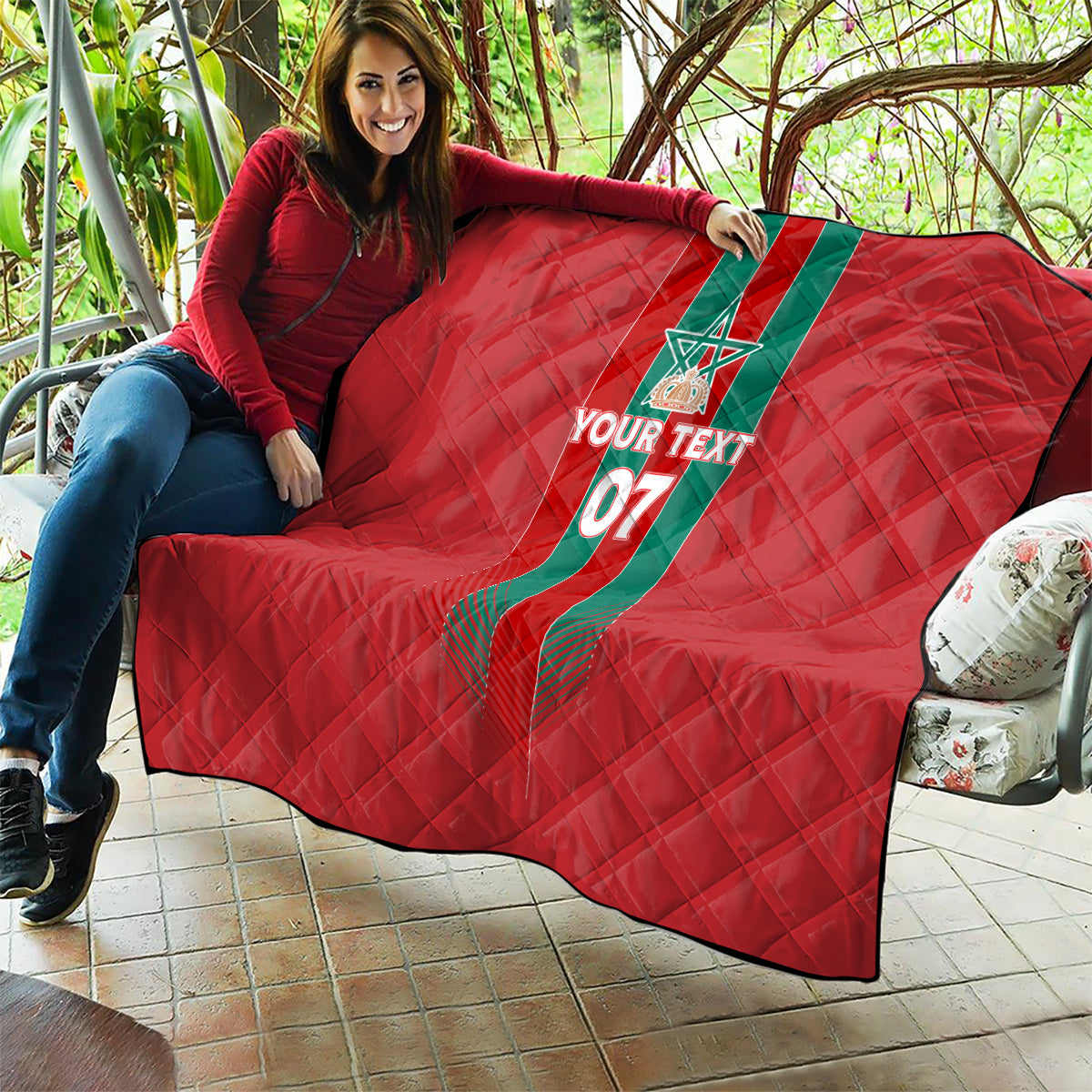 Custom Morocco Football Quilt Nations Cup 2024 Atlas Lions - Wonder Print Shop