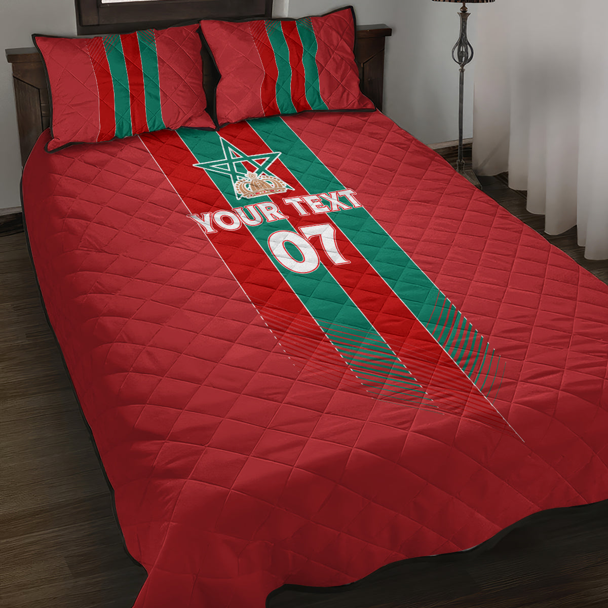 Custom Morocco Football Quilt Bed Set Nations Cup 2024 Atlas Lions - Wonder Print Shop