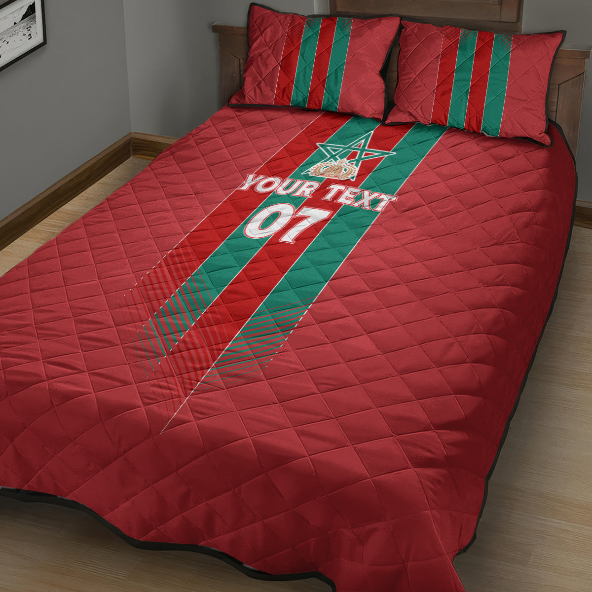 Custom Morocco Football Quilt Bed Set Nations Cup 2024 Atlas Lions - Wonder Print Shop