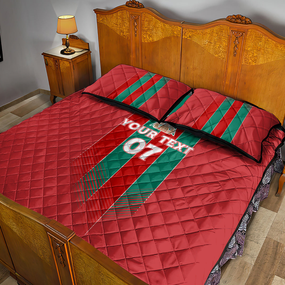 Custom Morocco Football Quilt Bed Set Nations Cup 2024 Atlas Lions - Wonder Print Shop