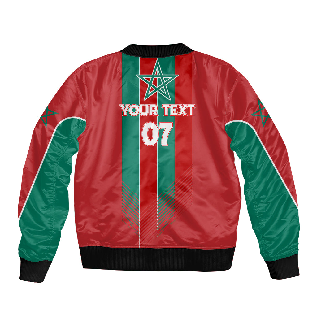 Custom Morocco Football Sleeve Zip Bomber Jacket Nations Cup 2024 Atlas Lions - Wonder Print Shop