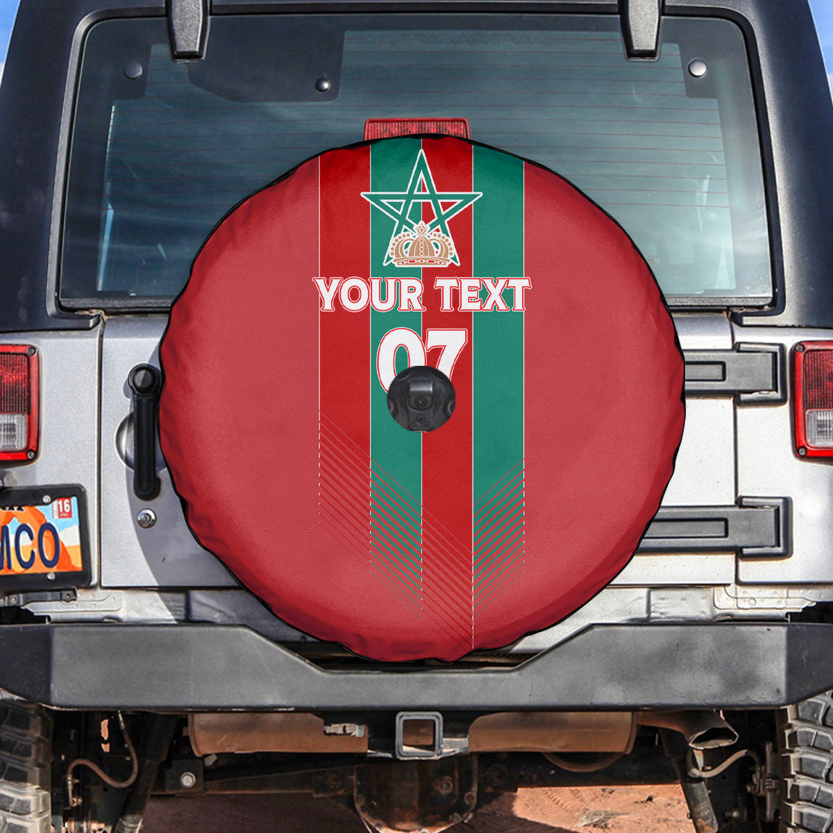 Custom Morocco Football Spare Tire Cover Nations Cup 2024 Atlas Lions - Wonder Print Shop