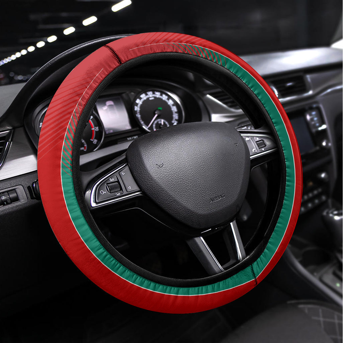 Custom Morocco Football Steering Wheel Cover Nations Cup 2024 Atlas Lions - Wonder Print Shop
