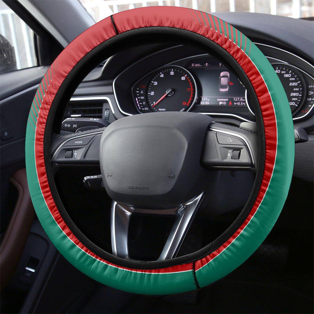 Custom Morocco Football Steering Wheel Cover Nations Cup 2024 Atlas Lions - Wonder Print Shop