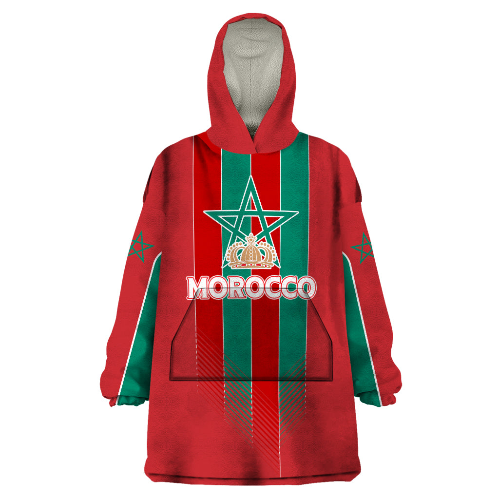 Custom Morocco Football Wearable Blanket Hoodie Nations Cup 2024 Atlas Lions - Wonder Print Shop