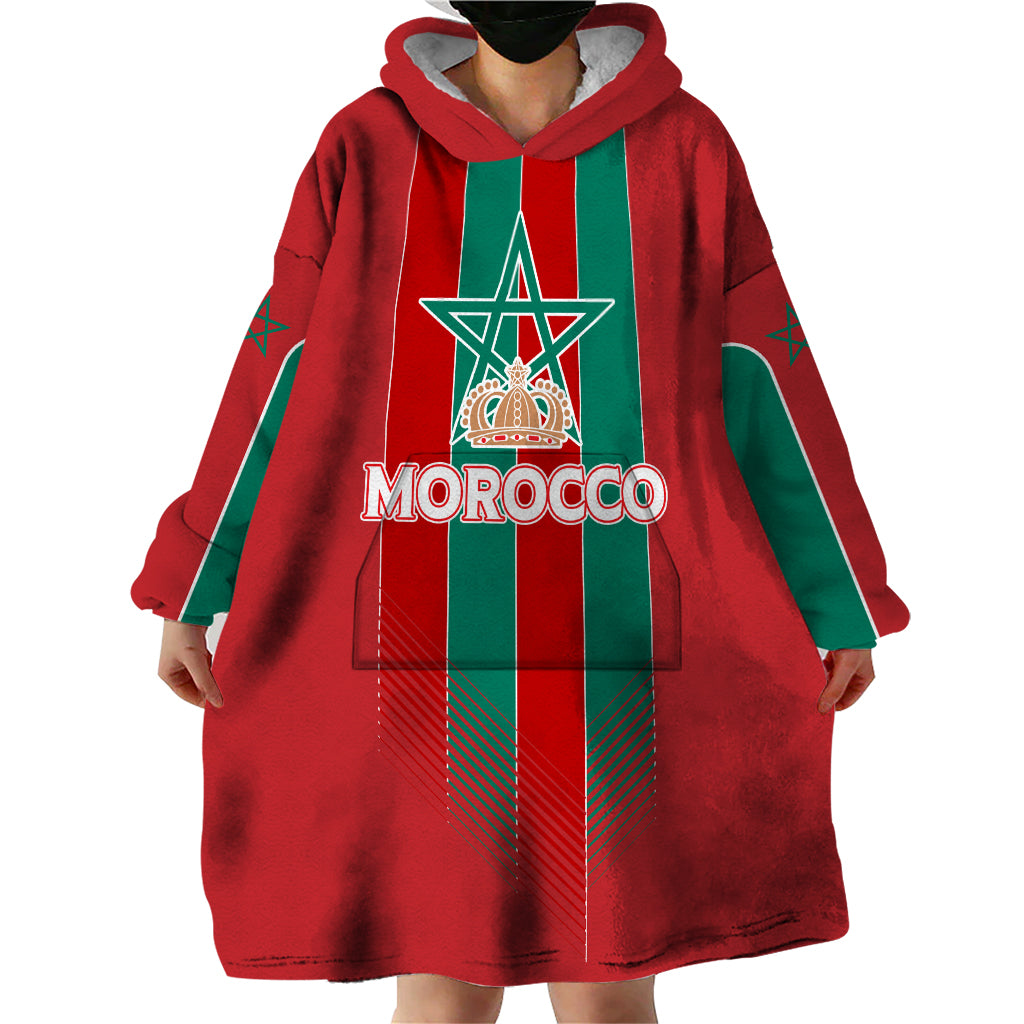Custom Morocco Football Wearable Blanket Hoodie Nations Cup 2024 Atlas Lions - Wonder Print Shop