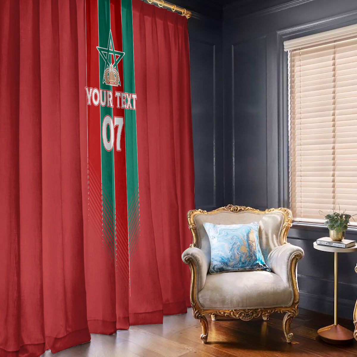 Custom Morocco Football Window Curtain Nations Cup 2024 Atlas Lions - Wonder Print Shop