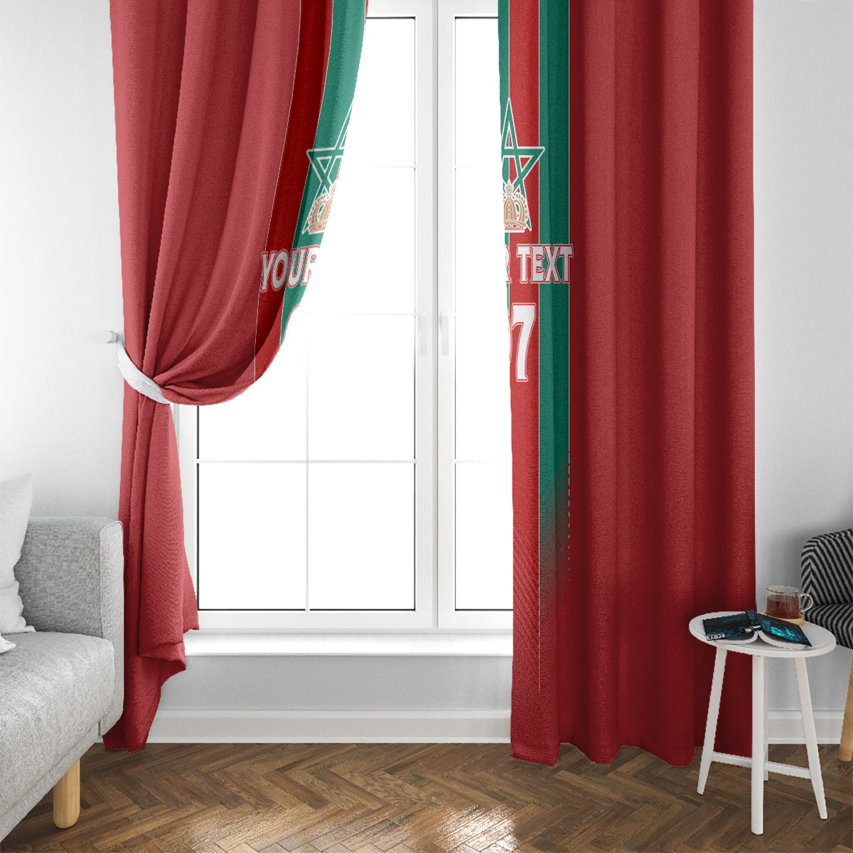 Custom Morocco Football Window Curtain Nations Cup 2024 Atlas Lions - Wonder Print Shop