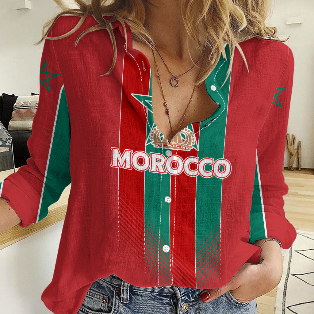 Custom Morocco Football Women Casual Shirt Nations Cup 2024 Atlas Lions - Wonder Print Shop