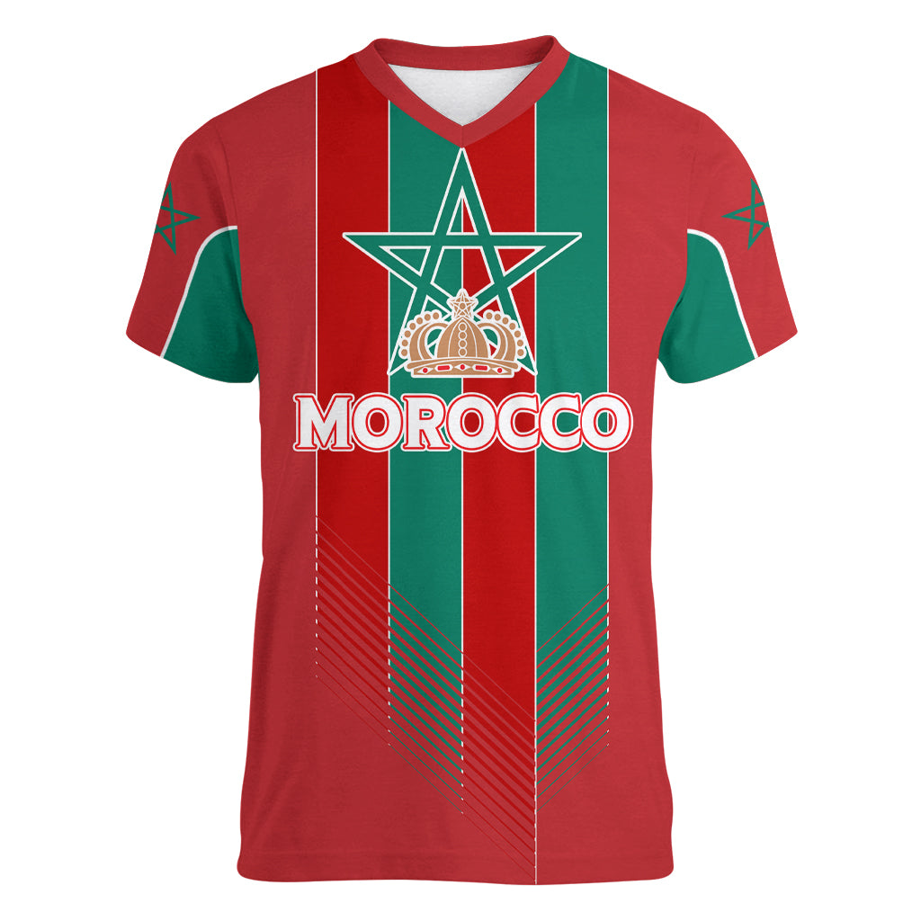 Custom Morocco Football Women V Neck T Shirt Nations Cup 2024 Atlas Lions - Wonder Print Shop