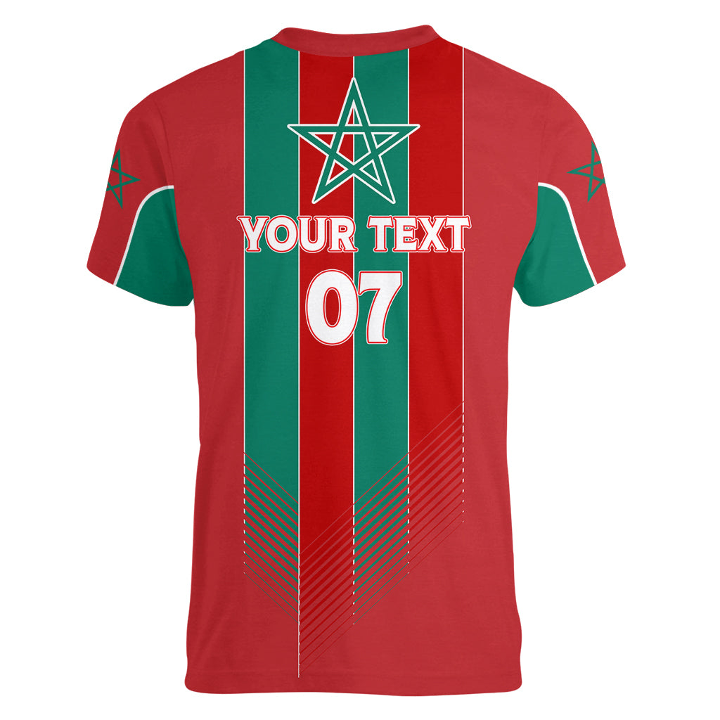 Custom Morocco Football Women V Neck T Shirt Nations Cup 2024 Atlas Lions - Wonder Print Shop