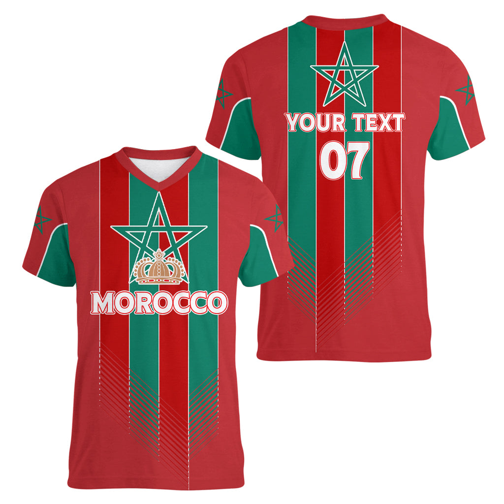 Custom Morocco Football Women V Neck T Shirt Nations Cup 2024 Atlas Lions - Wonder Print Shop
