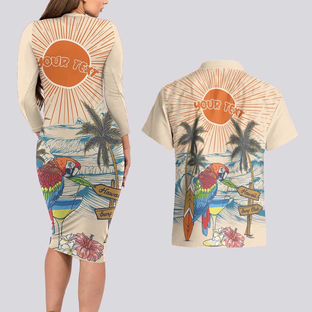 Personalized Christmas In July - Hawaii Retro Couples Matching Long Sleeve Bodycon Dress and Hawaiian Shirt Lost In Parrot-dise