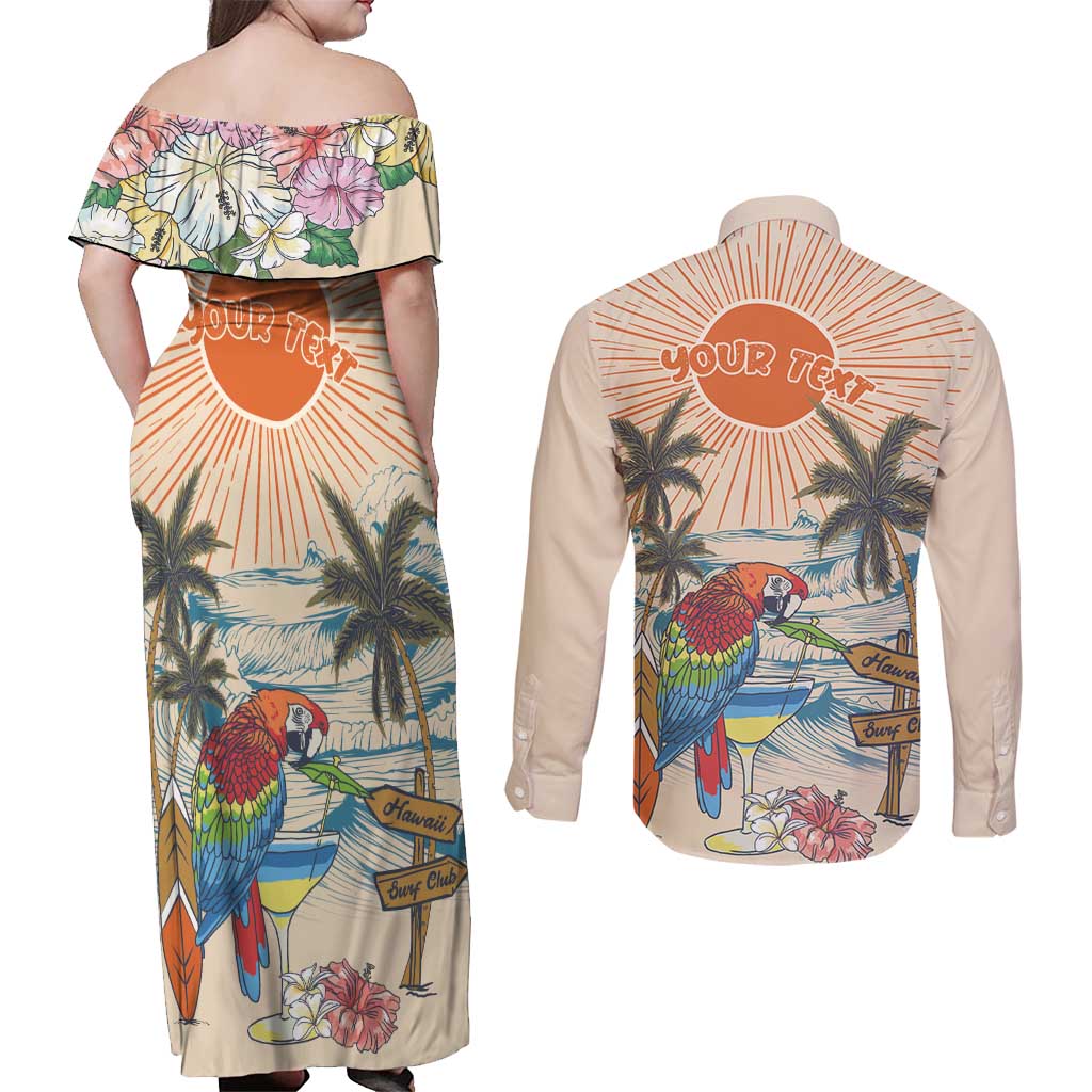 Personalized Christmas In July - Hawaii Retro Couples Matching Off Shoulder Maxi Dress and Long Sleeve Button Shirt Lost In Parrot-dise