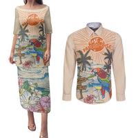 Personalized Christmas In July - Hawaii Retro Couples Matching Puletasi and Long Sleeve Button Shirt Lost In Parrot-dise