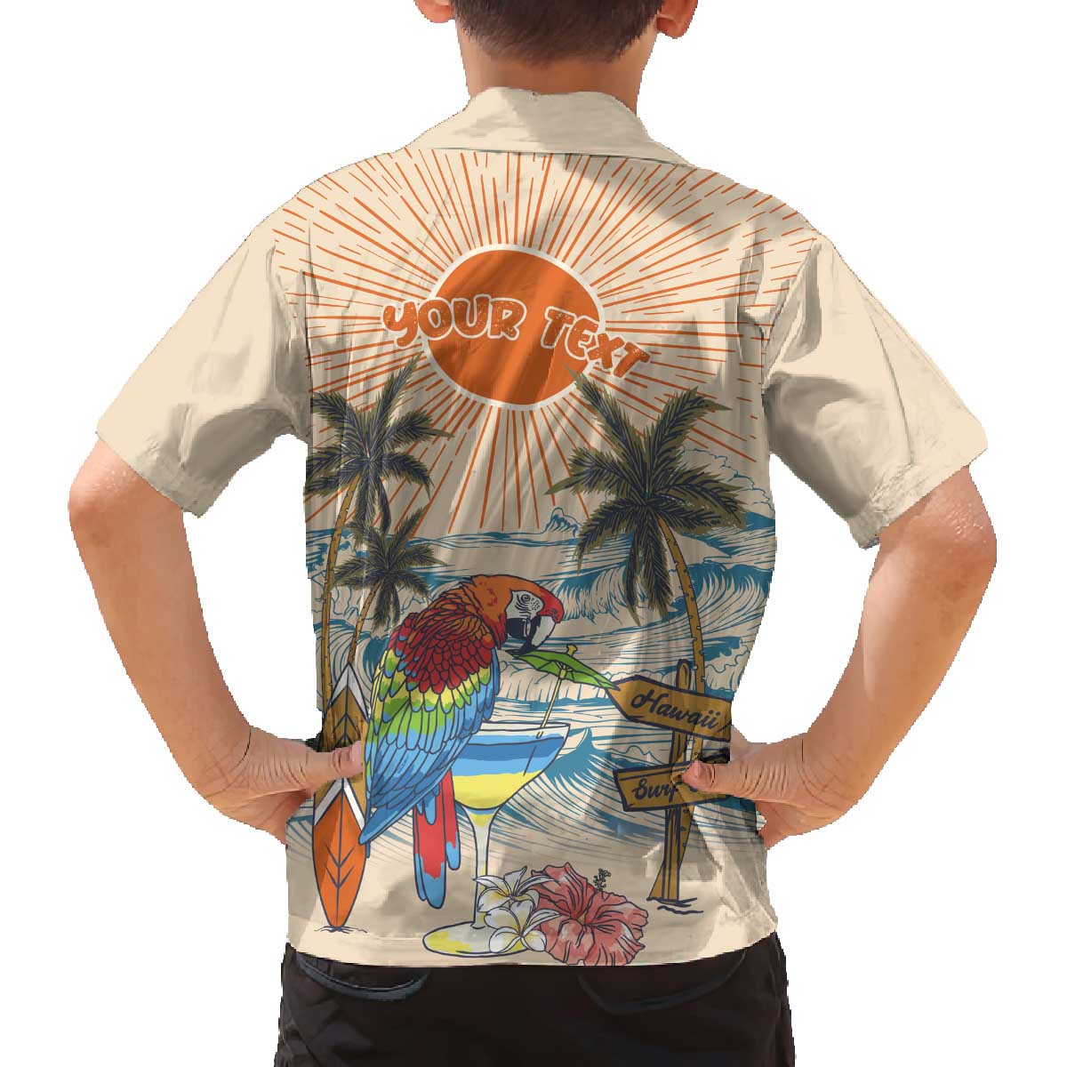 Personalized Christmas In July - Hawaii Retro Family Matching Off The Shoulder Long Sleeve Dress and Hawaiian Shirt Lost In Parrot-dise