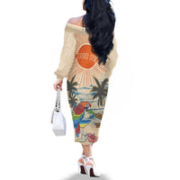 Personalized Christmas In July - Hawaii Retro Family Matching Off The Shoulder Long Sleeve Dress and Hawaiian Shirt Lost In Parrot-dise