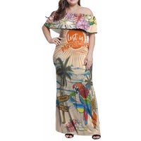 Personalized Christmas In July - Hawaii Retro Family Matching Off Shoulder Maxi Dress and Hawaiian Shirt Lost In Parrot-dise