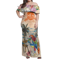 Personalized Christmas In July - Hawaii Retro Off Shoulder Maxi Dress Lost In Parrot-dise