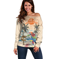 Personalized Christmas In July - Hawaii Retro Off Shoulder Sweater Lost In Parrot-dise