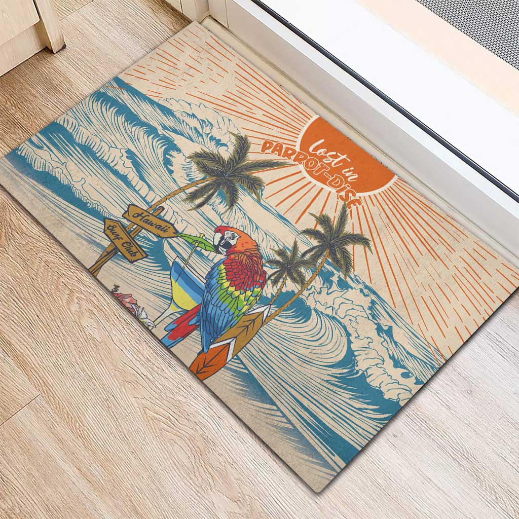 Christmas In July - Hawaii Retro Rubber Doormat Lost In Parrot-dise