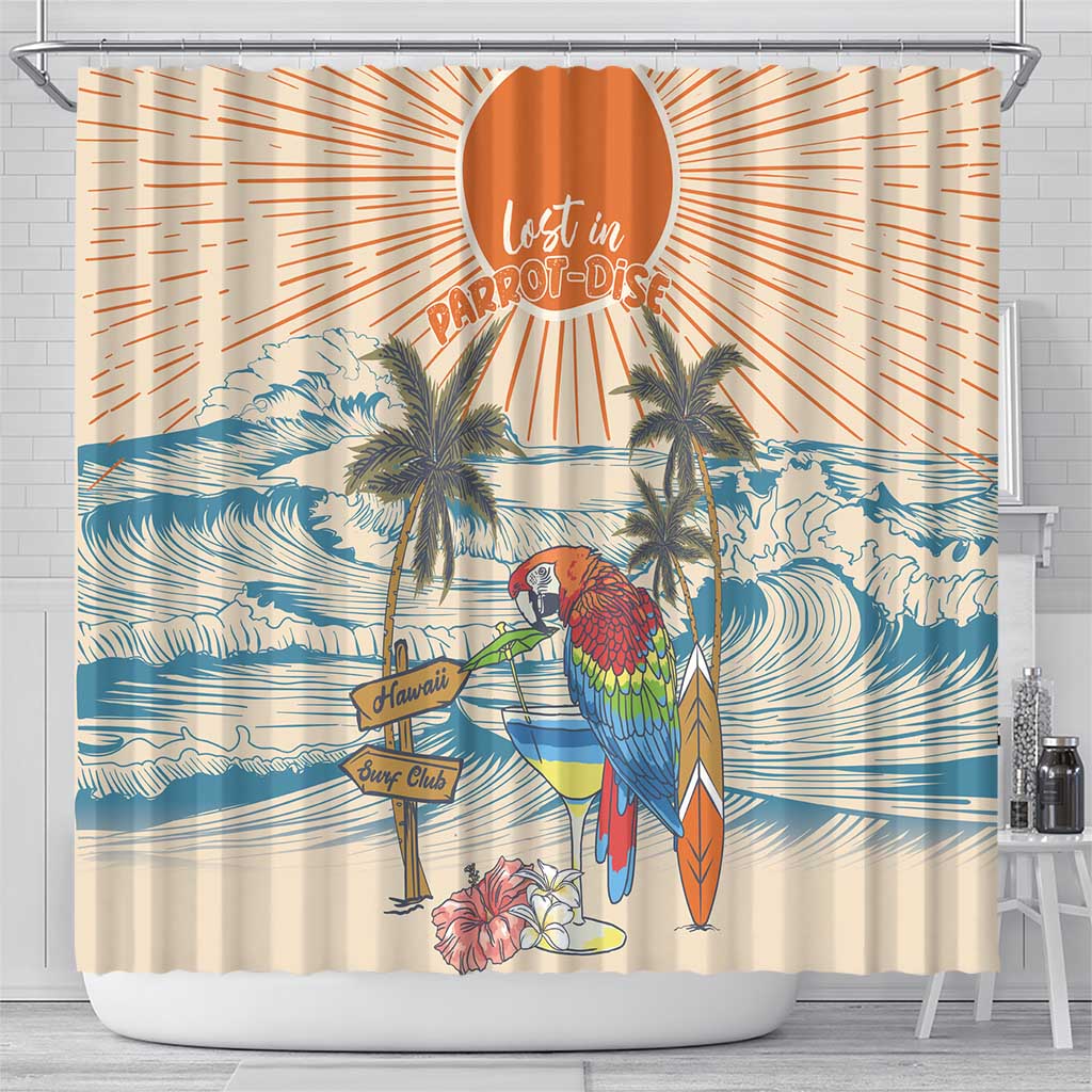Christmas In July - Hawaii Retro Shower Curtain Lost In Parrot-dise