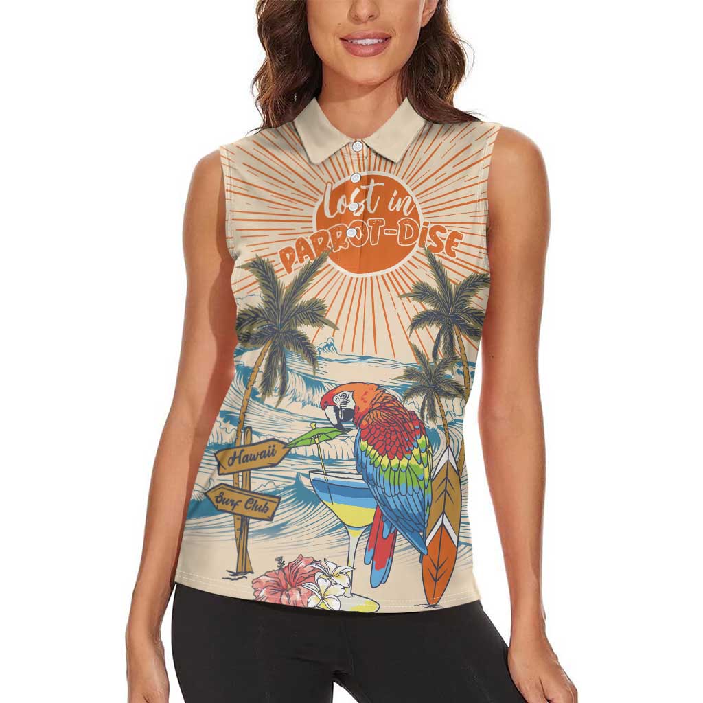Personalized Christmas In July - Hawaii Retro Women Sleeveless Polo Shirt Lost In Parrot-dise