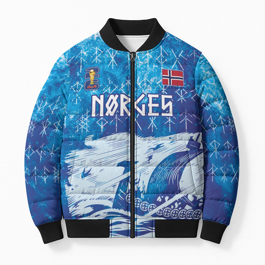 Norges Football WC2026 Custom Viking Rowing Bomber Puffer Jacket Raging Waves