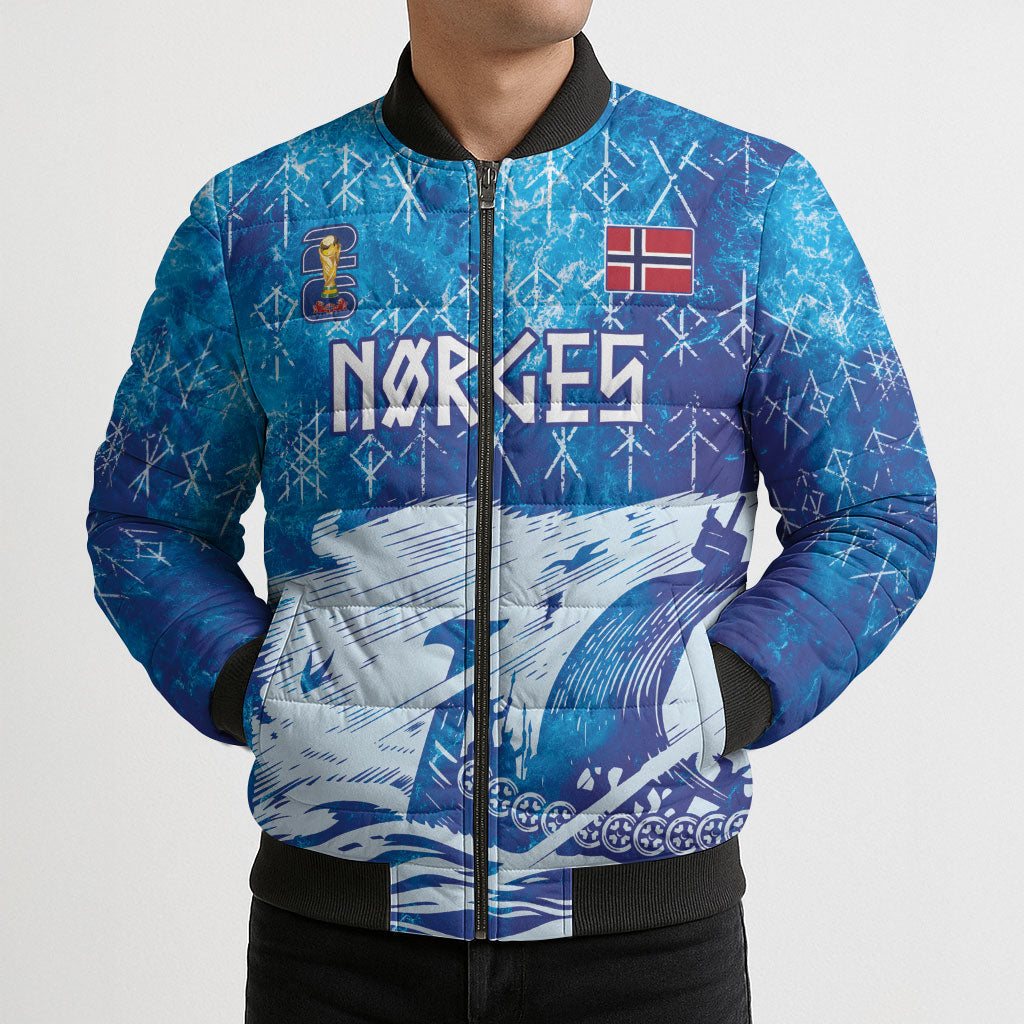 Norges Football WC2026 Custom Viking Rowing Bomber Puffer Jacket Raging Waves