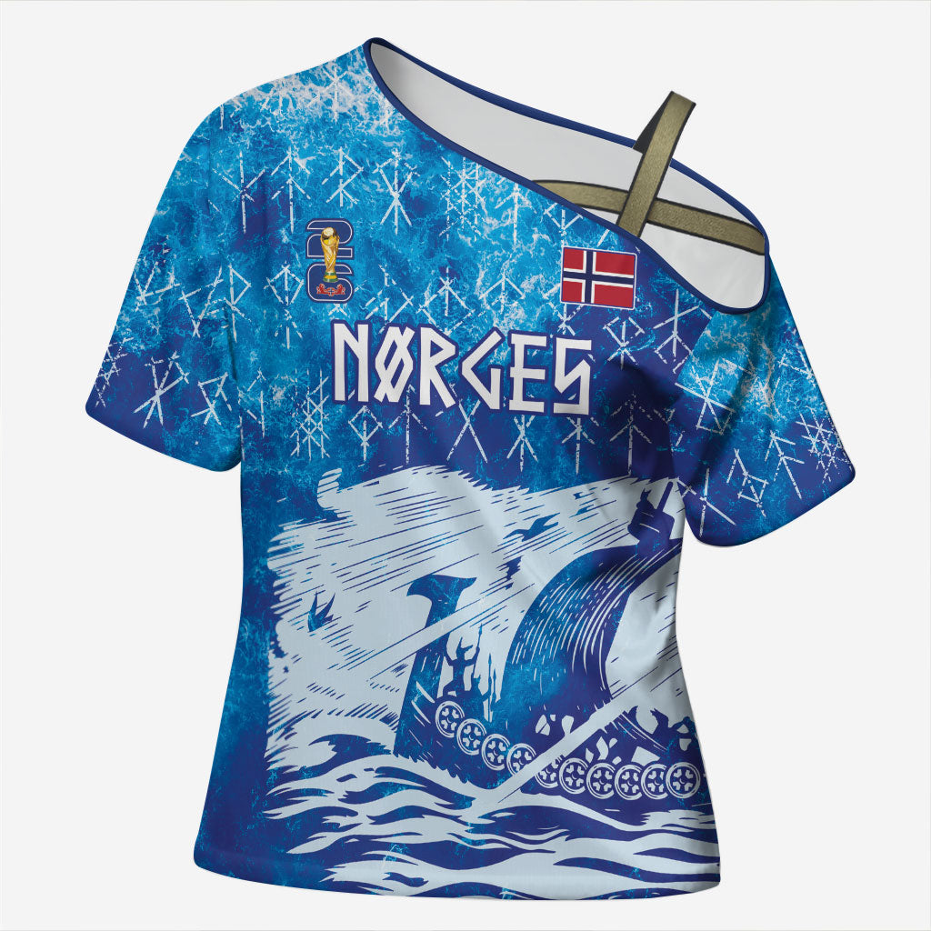 Norges Football WC2026 Custom Viking Rowing Cross Shoulder Shirt Raging Waves