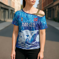 Norges Football WC2026 Custom Viking Rowing Cross Shoulder Shirt Raging Waves