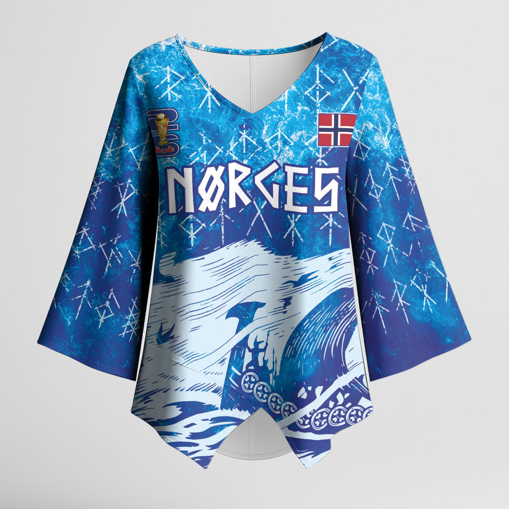 Norges Football WC2026 Custom Viking Rowing Kimono Sleeve Blouse Raging Waves