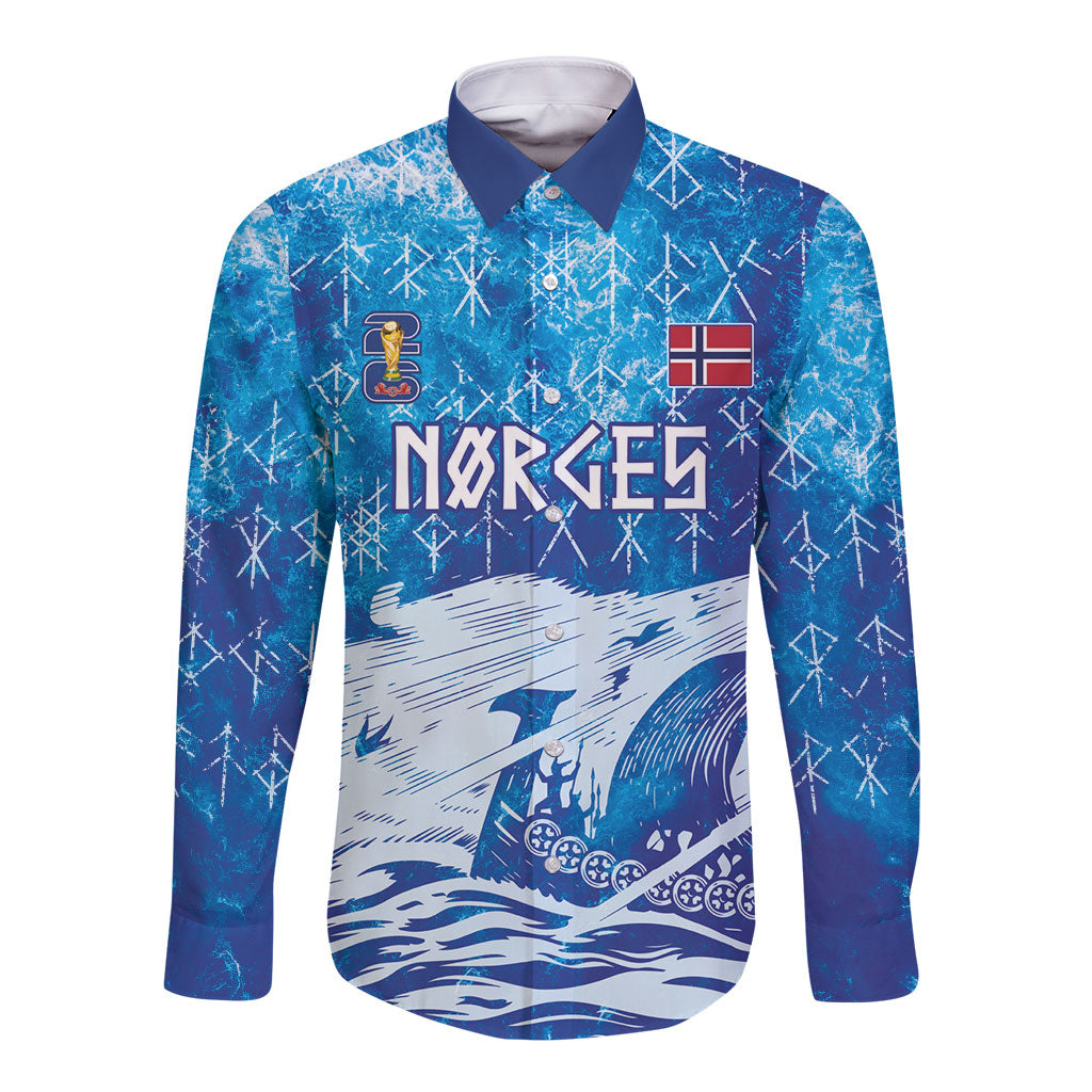 Norges Football WC2026 Custom Viking Rowing Long Sleeve Button Shirt Raging Waves