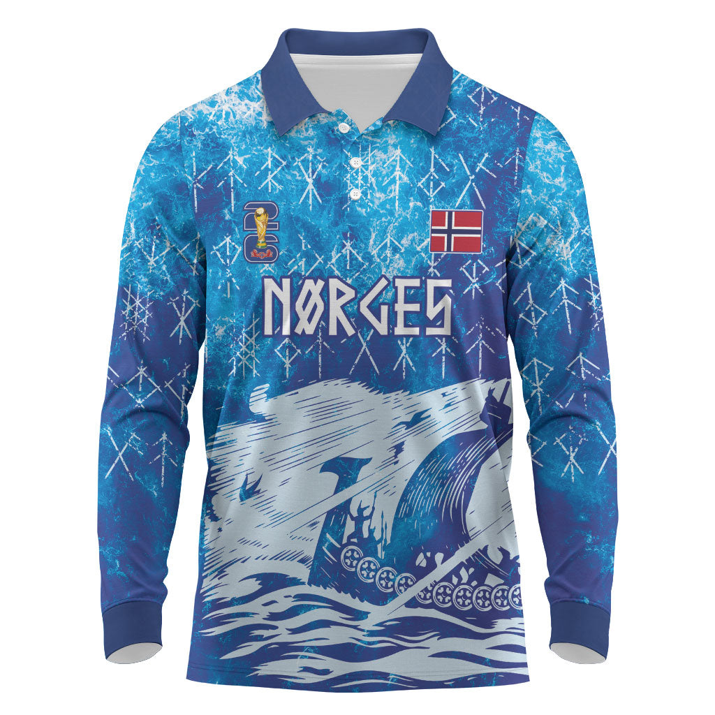 Norges Football WC2026 Custom Viking Rowing Long Sleeve Polo Shirt Raging Waves