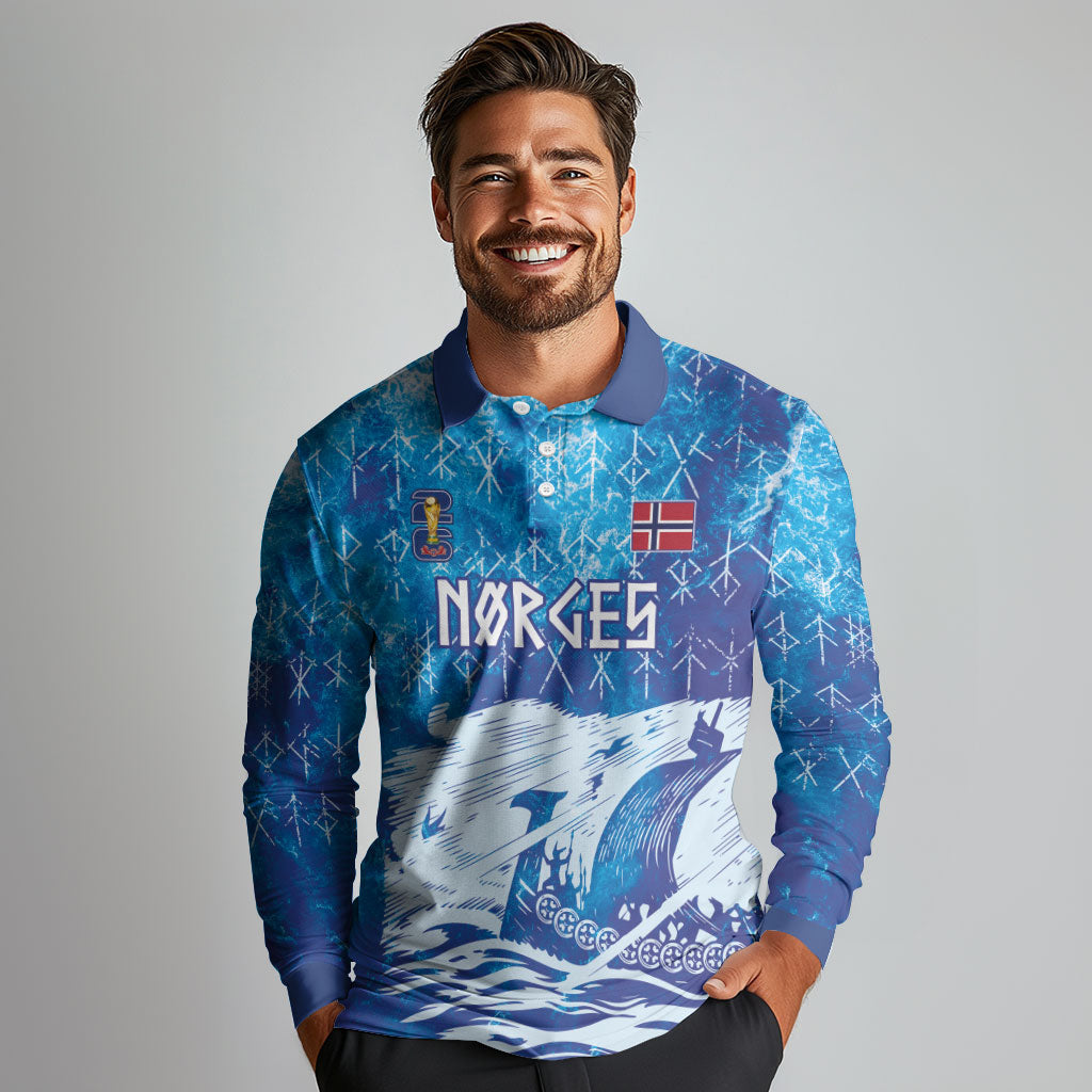 Norges Football WC2026 Custom Viking Rowing Long Sleeve Polo Shirt Raging Waves