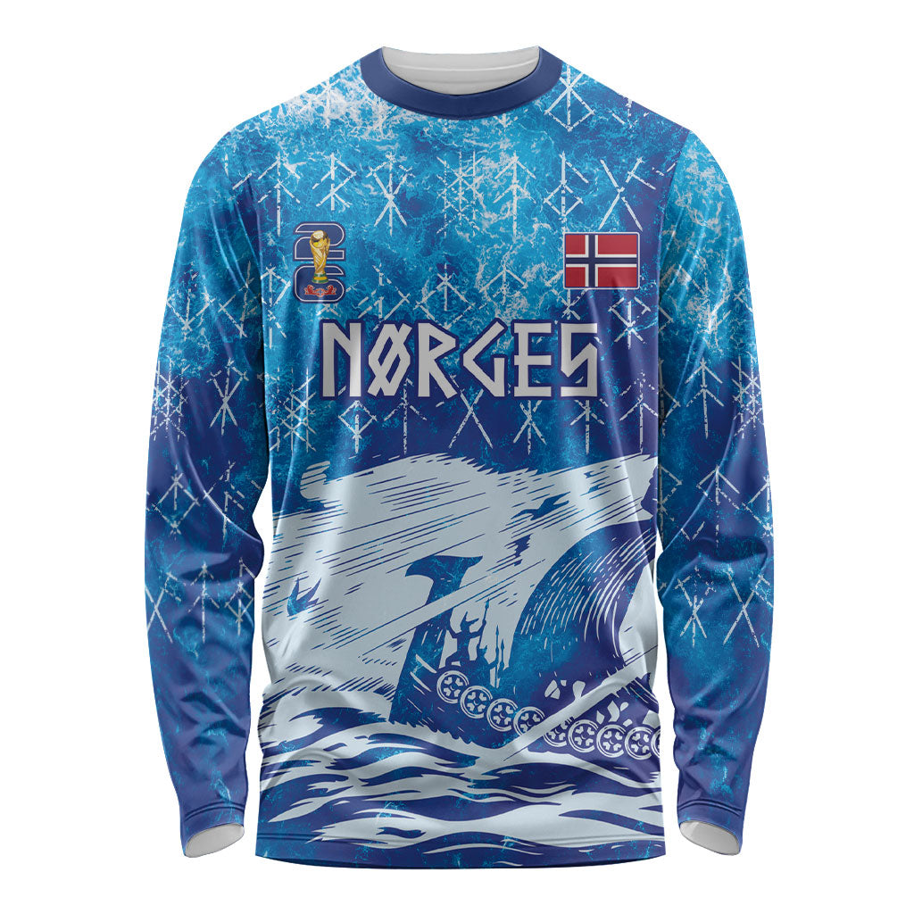 Norges Football WC2026 Custom Viking Rowing Long Sleeve Shirt Raging Waves