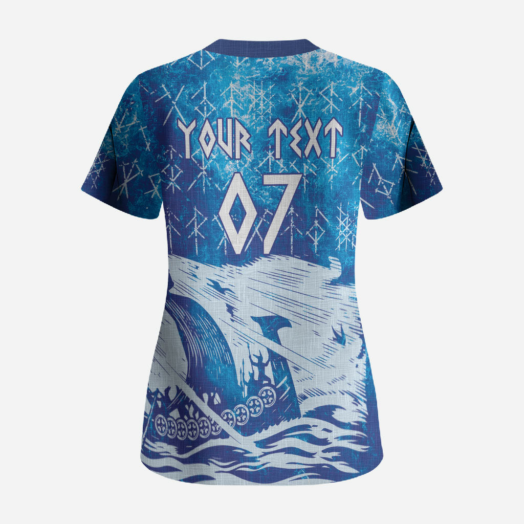 Norges Football WC2026 Custom Viking Rowing Scrub Top Raging Waves