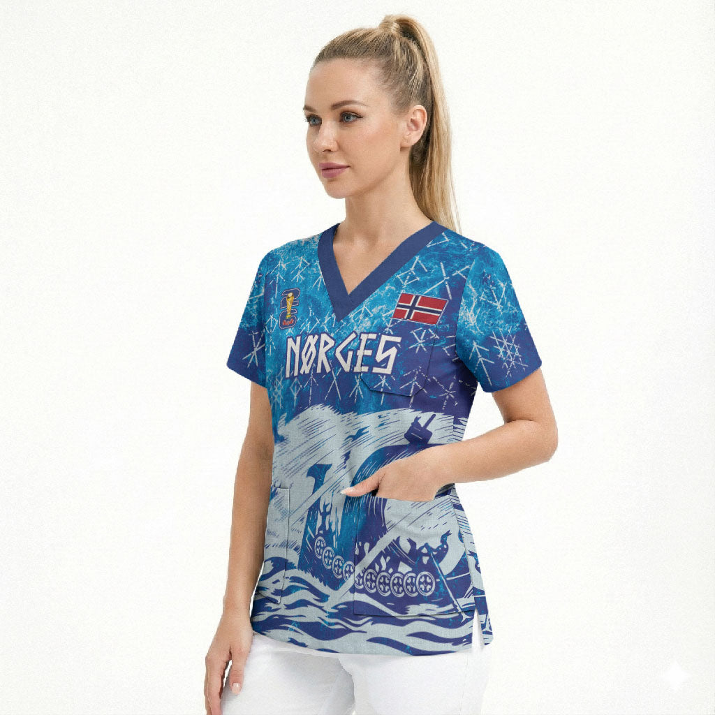 Norges Football WC2026 Custom Viking Rowing Scrub Top Raging Waves